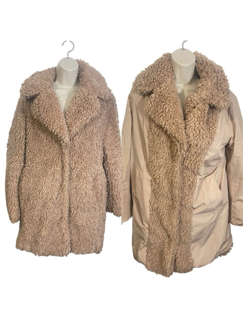 KENSIE Women's Size Small Reversible Faux Shearling Coat Beige/Tan